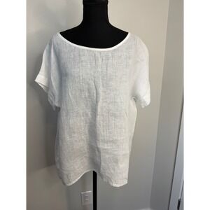 Terzo Millennio White 100% Linen Tunic Top Made in Italy Button Back Women's M